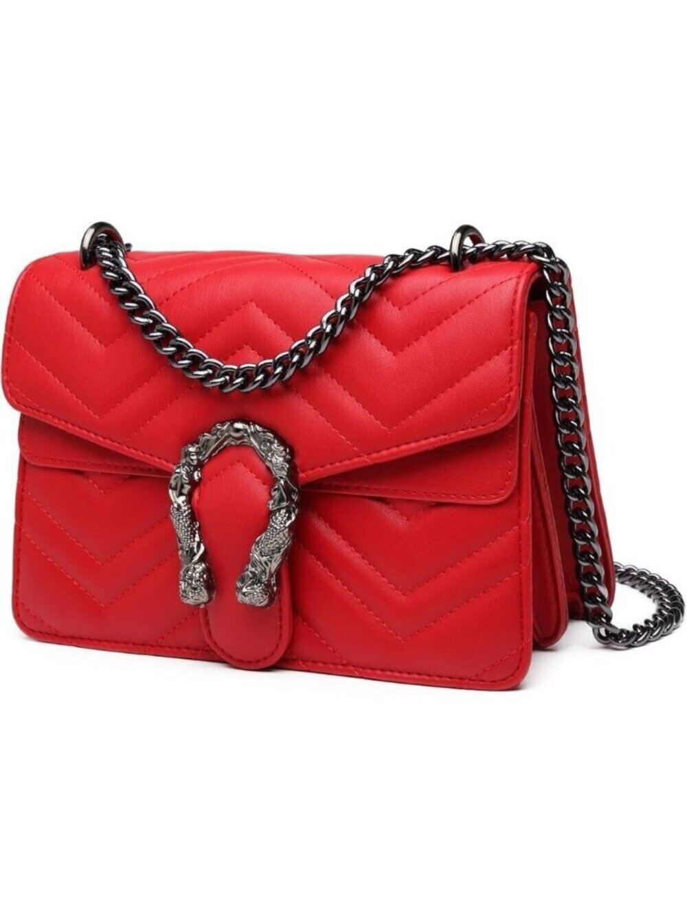 Snake Print Leather Red Crossbody Bag for Women Chain Strap and Clutch Style